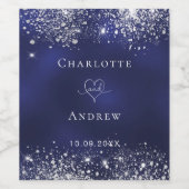 ネイビー結婚ブルーシルバーグリッター新郎新婦 ワインラベル (シングルラベル)