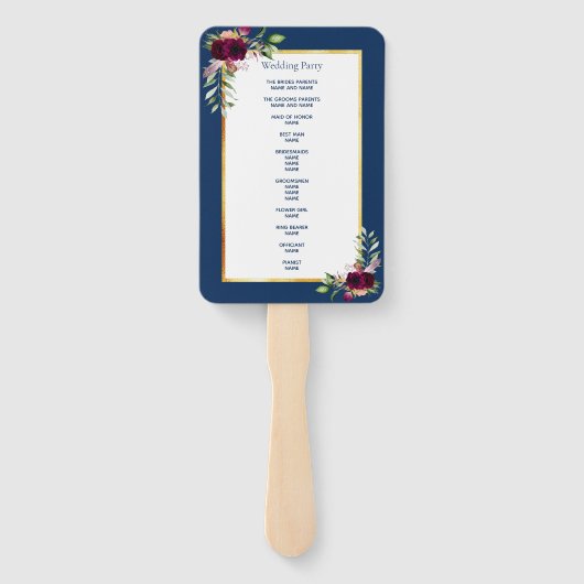 ネイビー結婚ブルー花模様ブルゴーニュ ハンドファン (裏面)