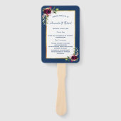 ネイビー結婚ブルー花模様ブルゴーニュ ハンドファン (正面)