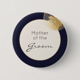 ネイビー結婚ブルー金ゴールドの新郎の母 缶バッジ