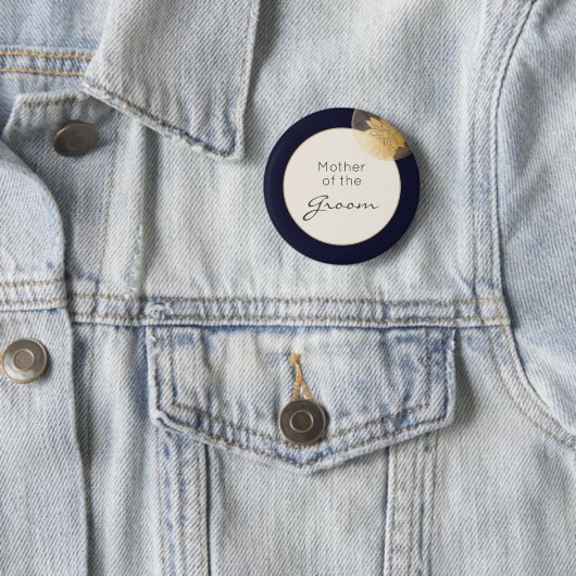 ネイビー結婚ブルー金ゴールドの新郎の母 缶バッジ (インサイチュ)