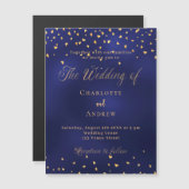 ネイビー結婚ブルー金ゴールドハートスクリプトluxury マグネット招待状 (正面/裏面)
