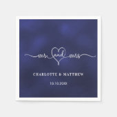 ネイビー結婚ブルーmrハート脚本シンプル スタンダードカクテルナプキン (正面)