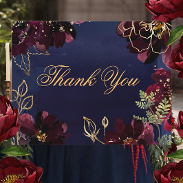 ネイビー結婚ボルドーサンキューカード 出欠カード