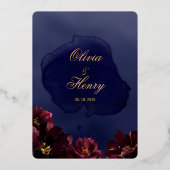 ネイビー結婚ボルドー金ゴールド 箔招待状 (裏面)