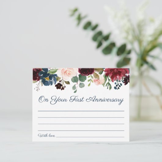 ネイビー結婚マルサラフローラタイムカプセルカード ポストカード (スタンド正面)