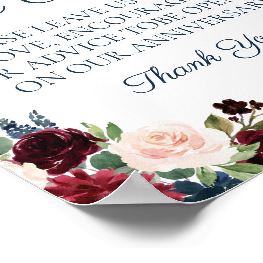 ネイビー結婚マルサラフローラタイムカプセル標識 ポスター (角)