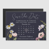 ネイビー結婚ワイルドフラワーのカレンダー (正面/裏面)