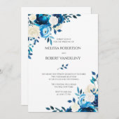 ネイビー結婚式招待状フローラブルーバラ 招待状 (正面/裏面)