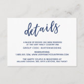 ネイビー結婚手書き詳細&宿泊施設 エンクロージャーカード (正面)