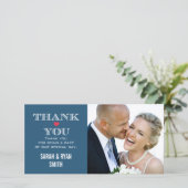 ネイビー結婚赤いハートの写真サンキューカード サンキューカード (スタンド正面)
