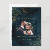 ネイビー結婚金ゴールド文房具テンプレート ポストカード (正面/裏面)