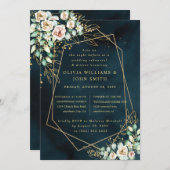 ネイビー結婚金ゴールド文房具テンプレート 招待状 (正面/裏面)