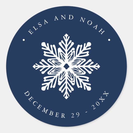 ネイビー結婚・スノーフレークのクリスマス・ファミリー・アドレスCl ラウンドシール (正面)