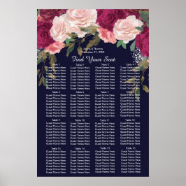 ネイビー結婚・ブルゴーニュ・ピンクのシーティングチャート ポスター