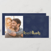 ネイビー結婚&金ゴールドの写真の愛と感謝していありがとう サンキューカード (正面/裏面)