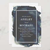 ネイビー絵を描ウォーカラーモダンスプラッシュ結婚ズ 招待状 (正面/裏面)