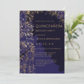 ネイビー絵を描金ゴールド(ばちゃばちゃ)跳ねるブラッシュストローククインセアニラ 招待状 (スタンド正面)