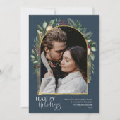 ネイビー緑の金ゴールドアーチトレンディースクリプトの写真 シーズンカード (正面)