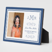 ネイビー縁どブルークラスのモノグラム卒業写真 フォトプラーク (側面)