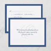 ネイビー縁取りシャイマー伝統的な結婚式の返信 出欠カード (正面/裏面)