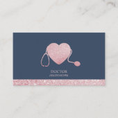 ネイビー聴診器 輝くハート 健康 名刺 (正面)