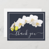 ネイビー背景の白い蘭のおしゃれな感謝カード ポストカード (正面/裏面)