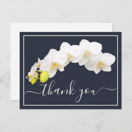 ネイビー背景の白い蘭のおしゃれな感謝カード ポストカード (正面/裏面)