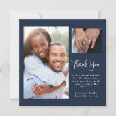 ネイビー背景 白 花の感謝カード 招待状 (正面)