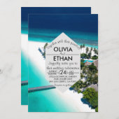 ネイビー自然シーサイド島結婚式招待状 招待状 (正面/裏面)