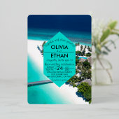 ネイビー自然シーサイド結婚アイランドのフォイル招待状 箔招待状 (立ち正面)
