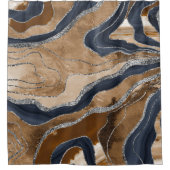 ネイビー自然ブルーマーブルアゲットシルバーグリッター1 シャワーカーテン (正面)