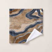 ネイビー自然ブルーマーブルアゲットシルバーグリッター1 バスタオルセット (ウォッシュタオル)