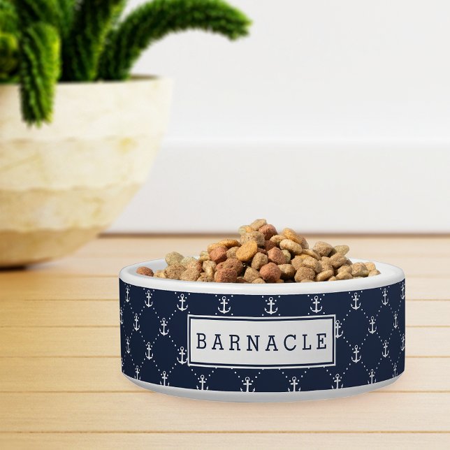 ネイビー航海のいかりパタパーソナライズされたーン ボウル (クリエイターアップロード済み)
