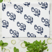 ネイビー航海のいかりパターン キッチンタオル (折り畳み)