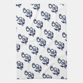 ネイビー航海のいかりパターン キッチンタオル (縦)