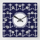 ネイビー航海のいかりパターン スクエア壁時計 (正面)