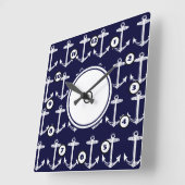 ネイビー航海のいかりパターン スクエア壁時計 (傾斜)