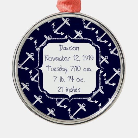 ネイビー航海のいかりパターン メタルオーナメント (正面)