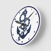 ネイビー航海のいかりパターン ラウンド壁時計 (傾斜)