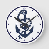 ネイビー航海のいかりパターン ラウンド壁時計 (正面)