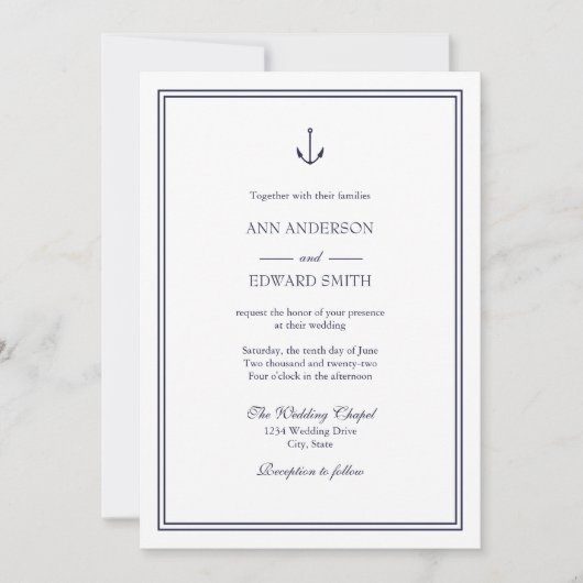 ネイビー航海のいかりファミリー結婚式招待状 招待状 (正面)