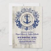 ネイビー航海のいかり素朴ビーチ結婚式 招待状 (正面)