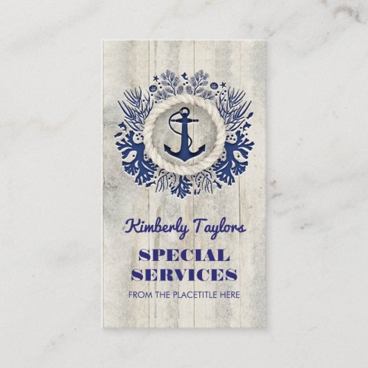 ネイビー航海のいかり素朴流木 名刺 (正面)