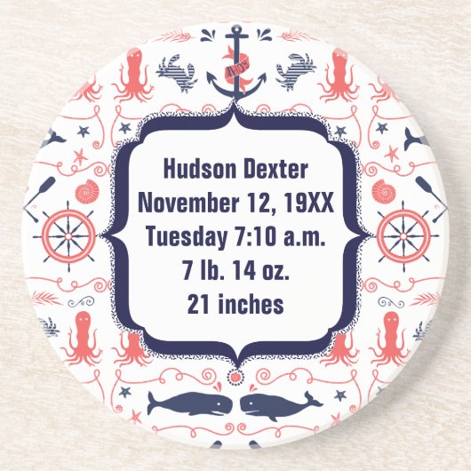 ネイビー航海のいかり、ホエールタコ模様 コースター (正面)