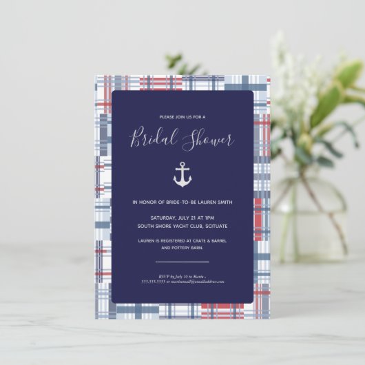ネイビー航海のでの名門私立校風のブライダル・シャワー 招待状 (スタンド正面)