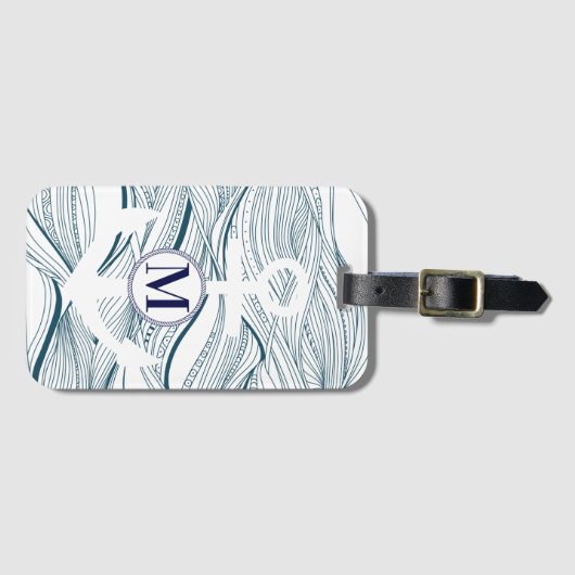 ネイビー航海のとホワイトいかりモノグラム ラゲッジタグ (正面横)