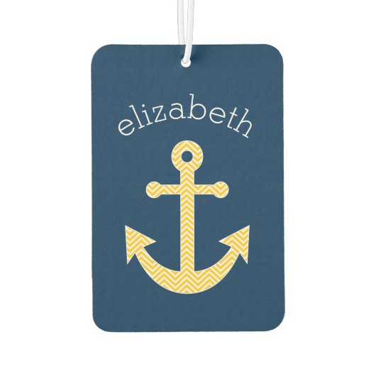 ネイビー航海のイエローシェブロン模様のいかり カーエアーフレッシュナー (裏面)