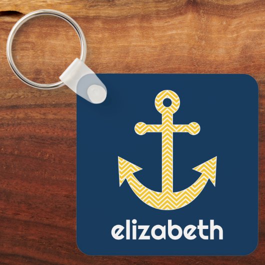 ネイビー航海のイエローシェブロン模様のいかり キーホルダー (正面)