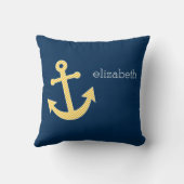 ネイビー航海のイエローシェブロン模様のいかり クッション (裏面)